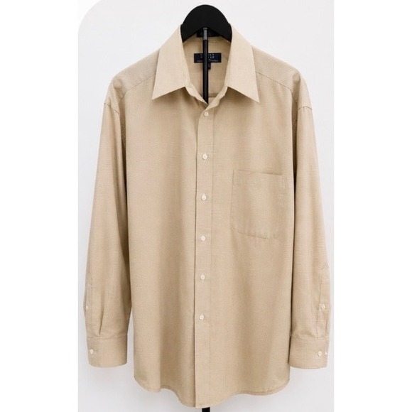 Crazy Horse Other - Crazy Horse Liz Claiborne Mens Tan Micro Check Button Down Shirt 16.5 32/33